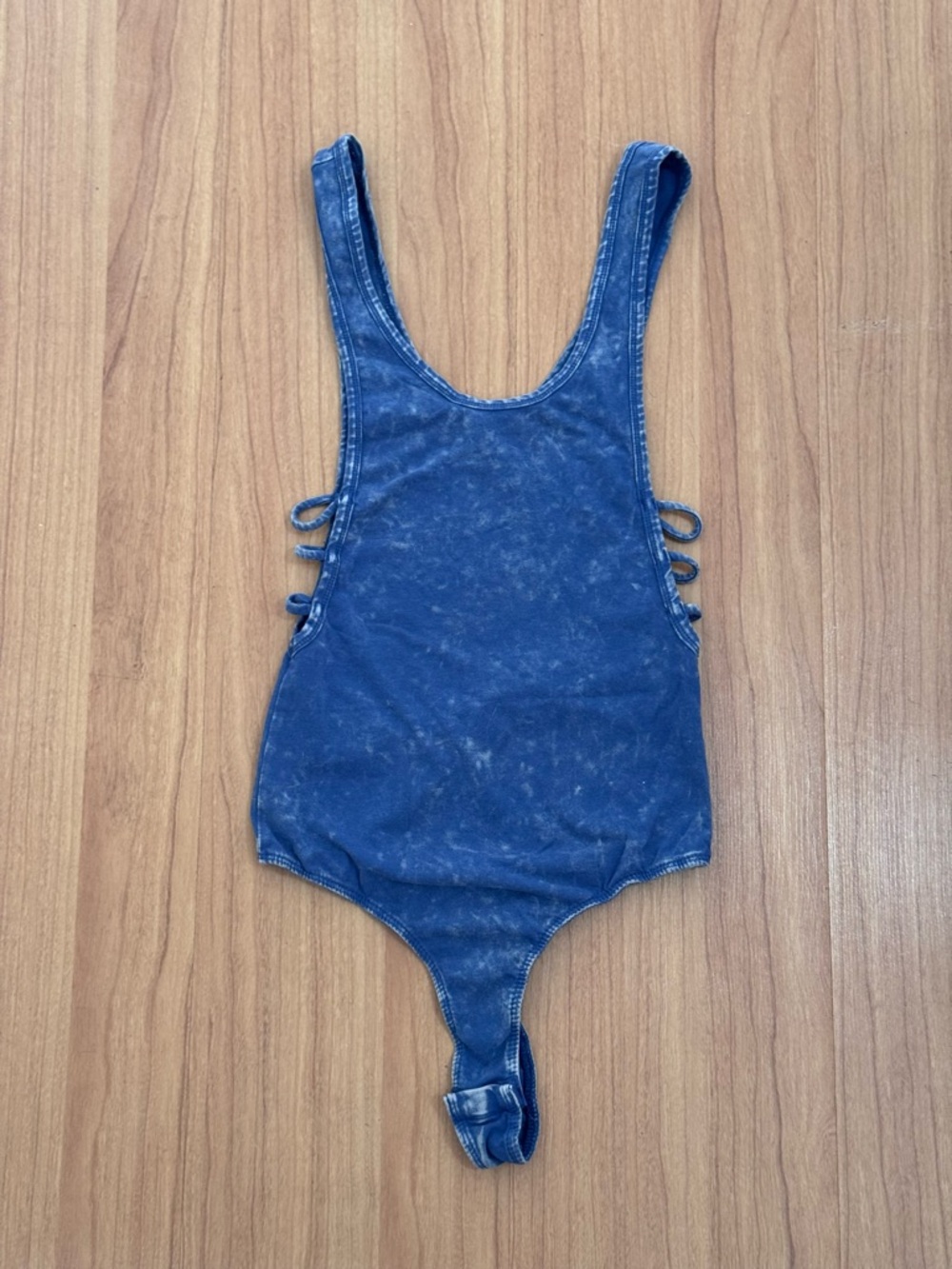 Bozzolo Blue Acid Wash Bodysuit Size Small Side Cutout Strappy